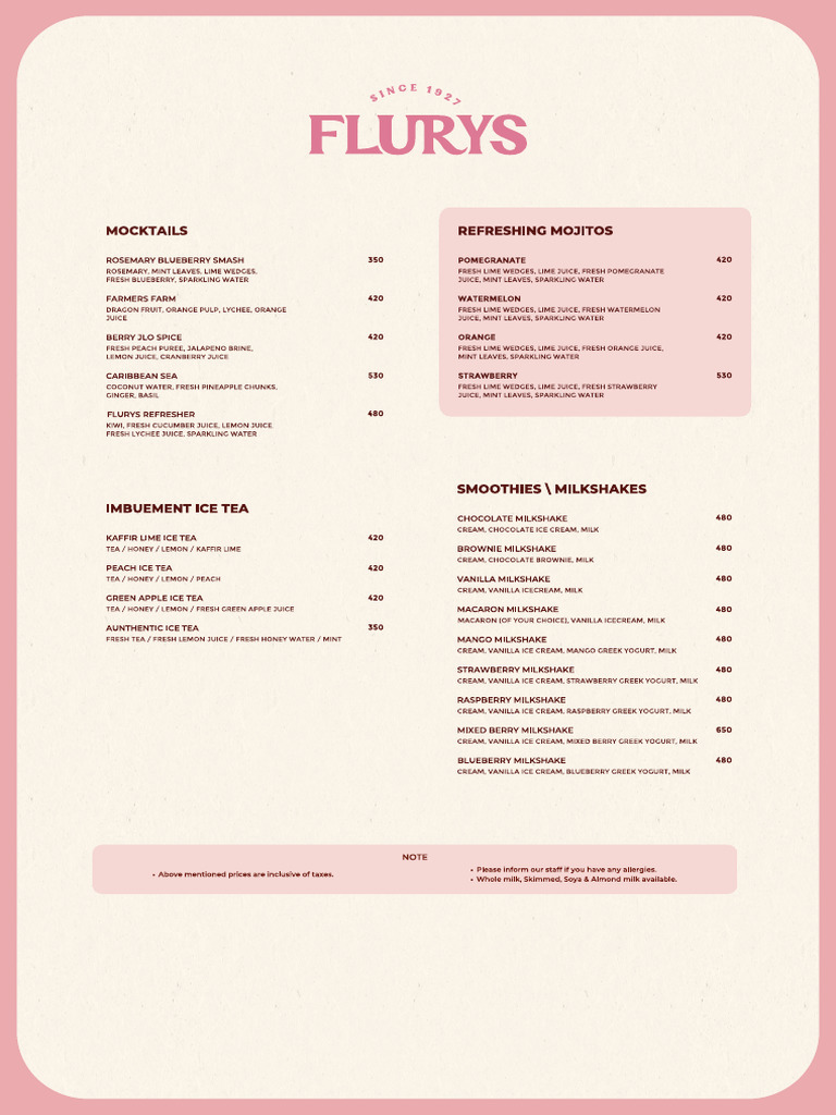 25-08-04 Flurys Beverage Menu Mumbai Print | PDF