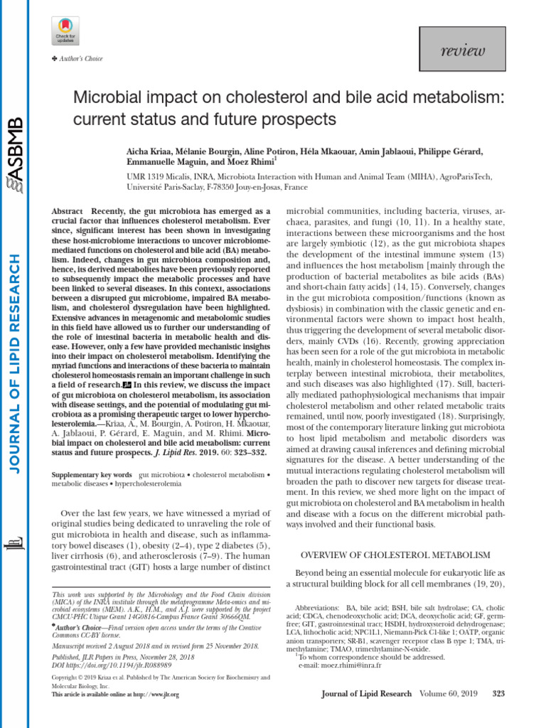 Microbial Impact On Cholesterol and Bile Acid Metabolism. Current ...