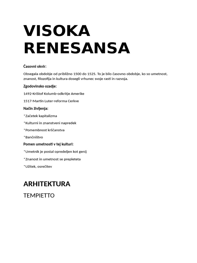 Visoka Renesansa | PDF