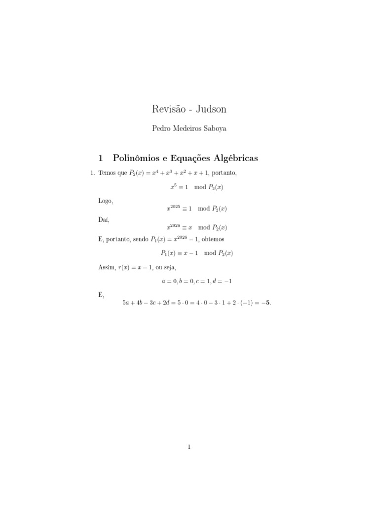 Polinômios e Equações Algébricas: Análise | PDF | Conceitos matemáticos ...