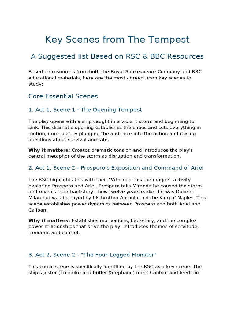 Key Scenes in The Tempest Explained | PDF | The Tempest | Shakespearean ...