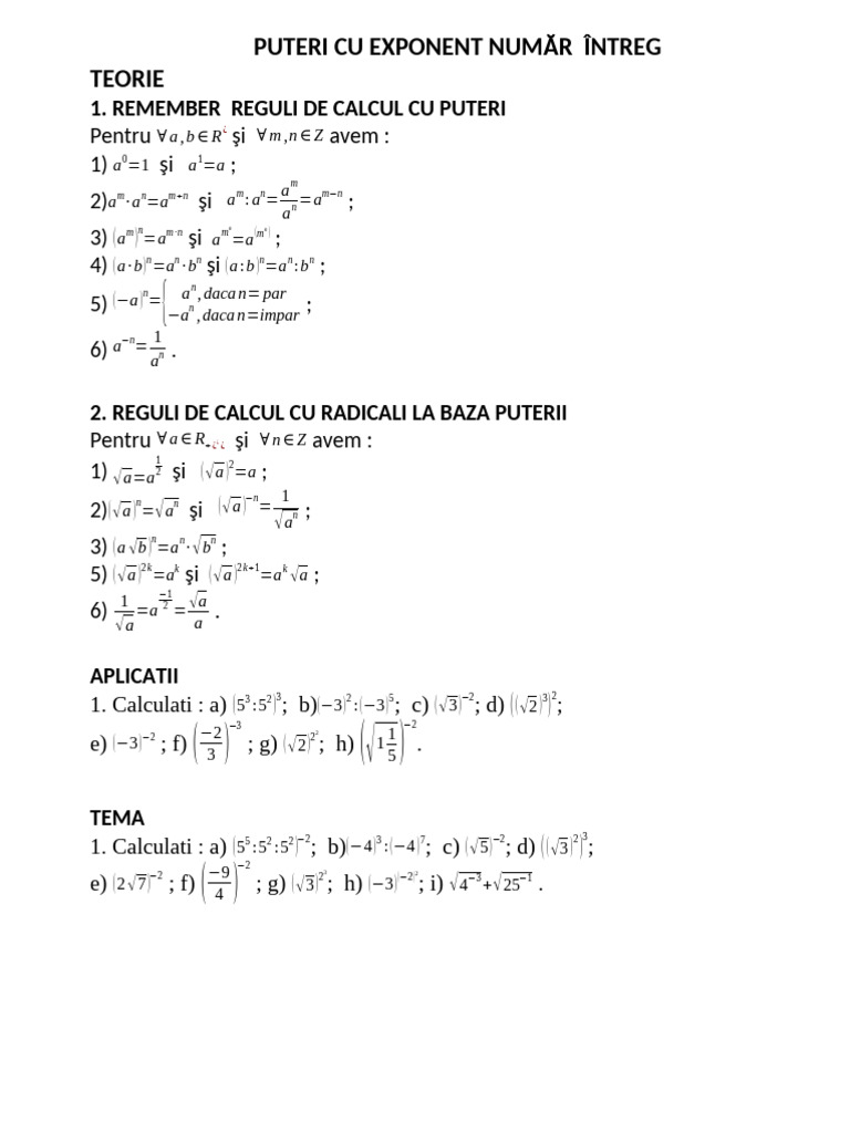 Lectia Nr. 13 Puteri Cu Exponent Numar Intreg | PDF