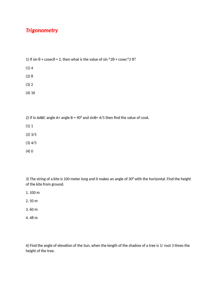 Trigonometry Problems and Solutions | PDF