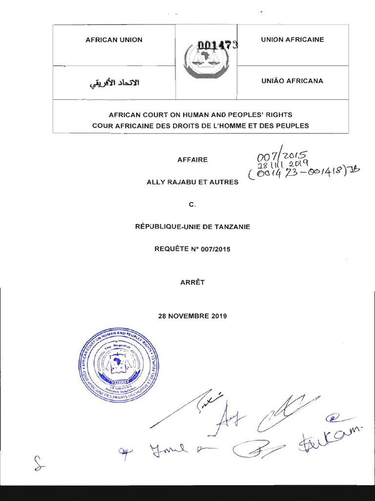 Arrêt de la Cour africaine sur Rajabu et al. | PDF | Loi publique | Justice