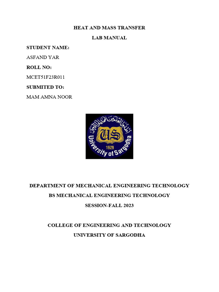 Heat and Mass Transfer Lab Manual | PDF
