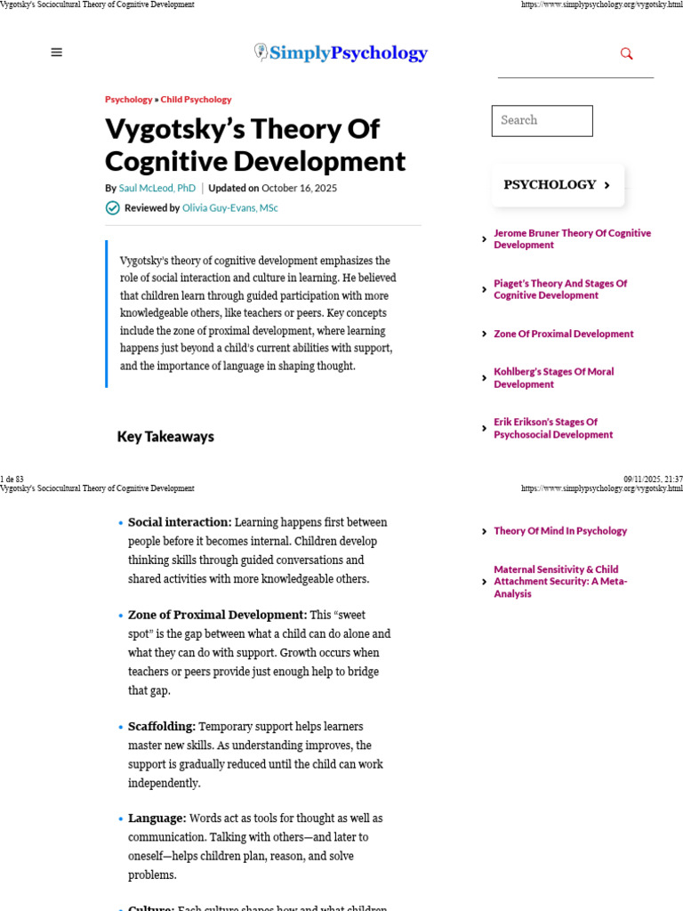 Vygotsky's Cognitive Development Theory | PDF | Cognitive Development ...