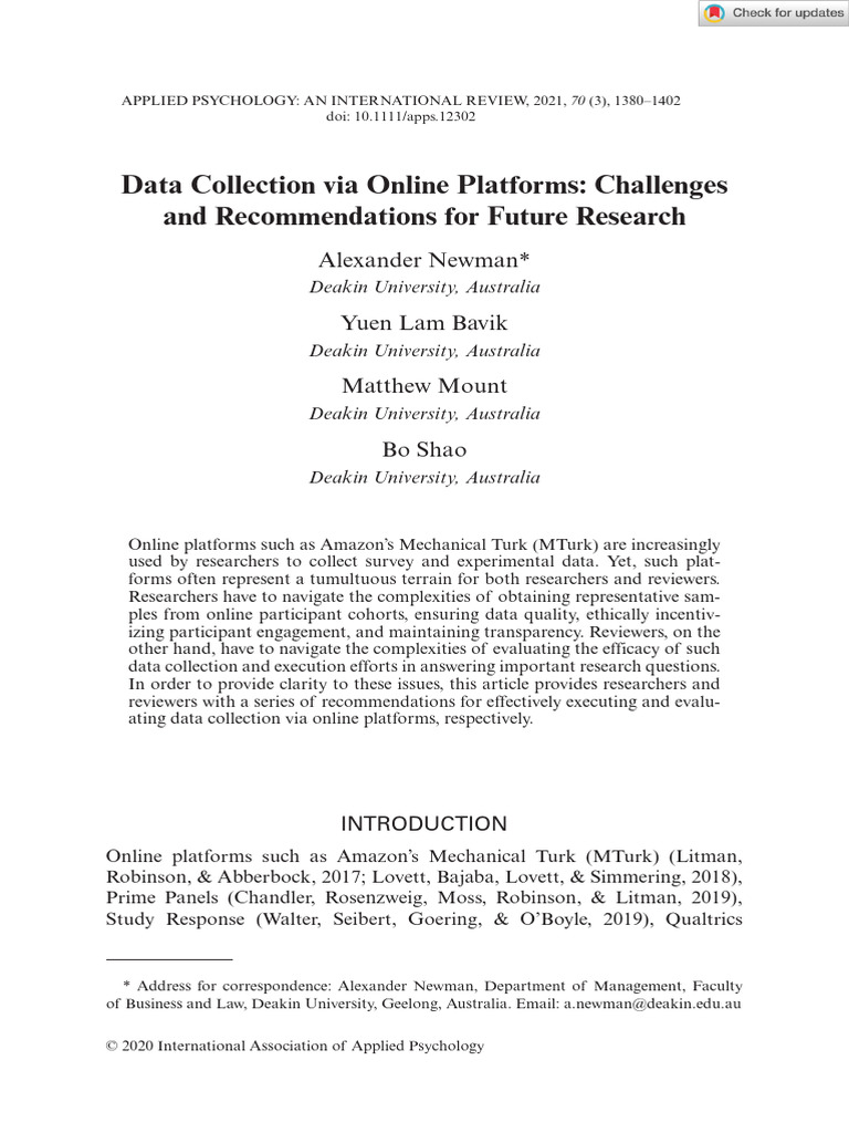 Newman - 2021 - Data Collection Via Online Platforms | PDF | Validity ...