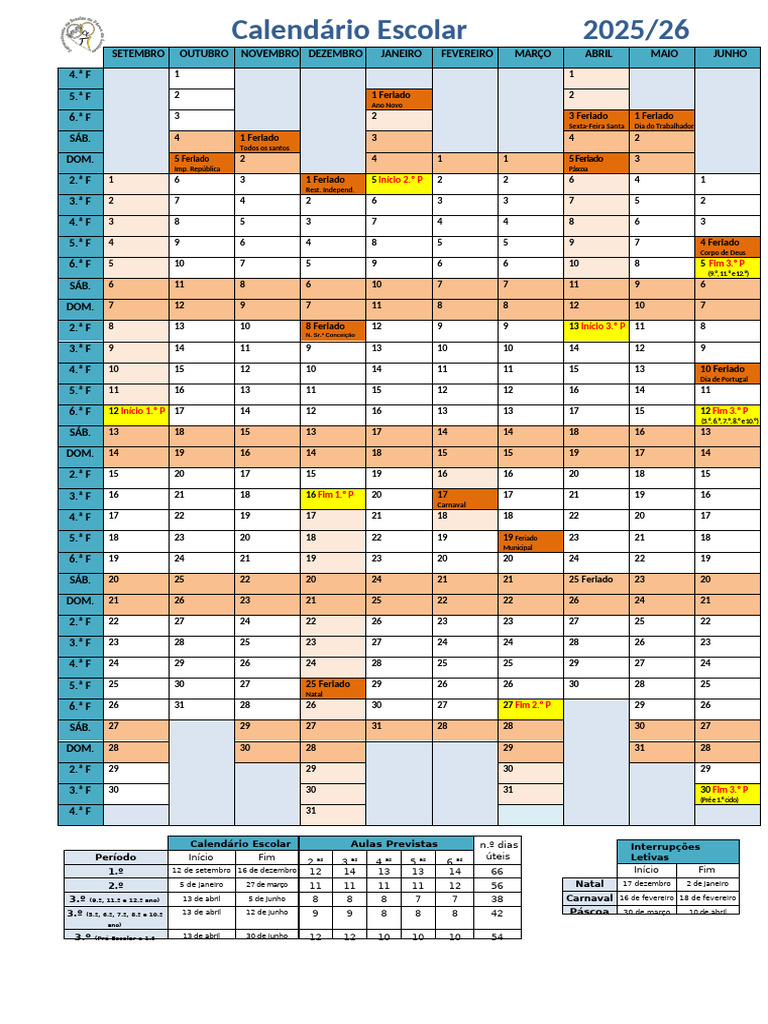 Calendário Escolar 2025/26 Detalhado | PDF