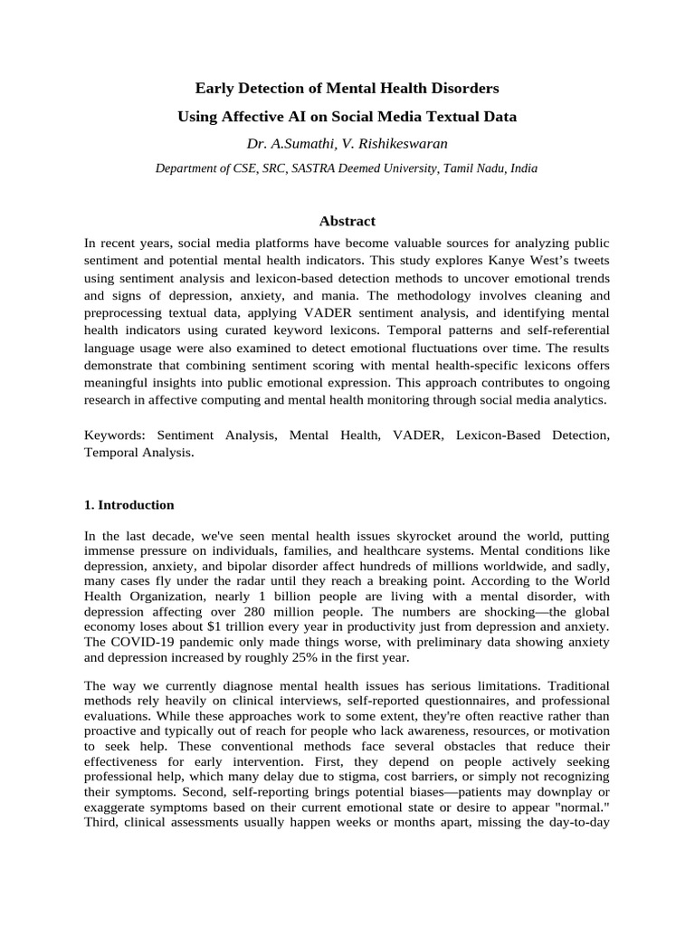 Early Detection of Mental Health Disorders | PDF | Mental Health | Emotions