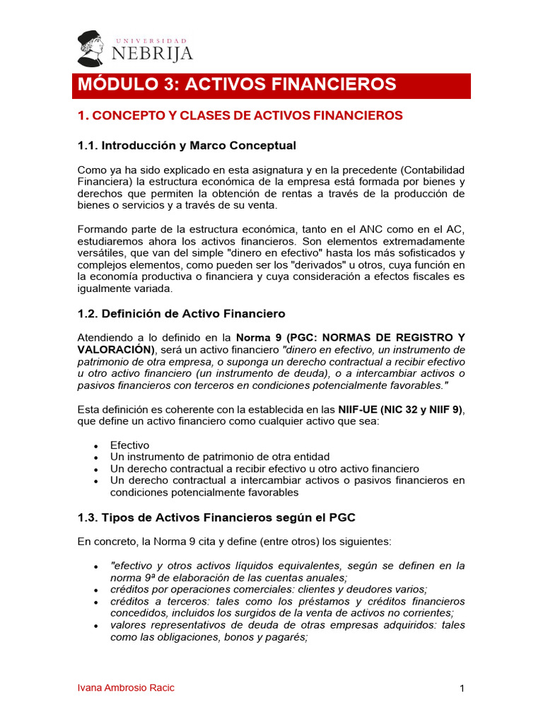Clasificación y Tipos de Activos Financieros | PDF | Compartir ...