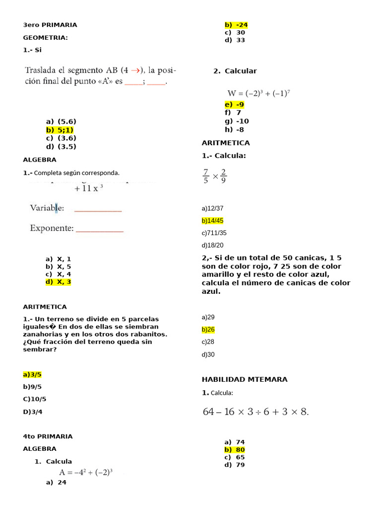 Ejercicios de Matemáticas para Primaria | PDF | Matemáticas | Aritmética