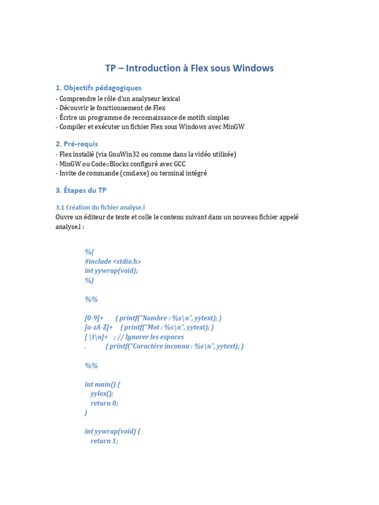 Introduction à Flex sous Windows | PDF