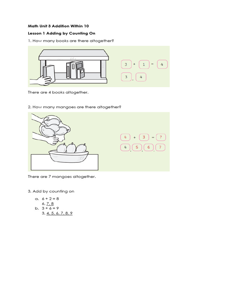 Math Unit 3 Addition Within 10 | PDF