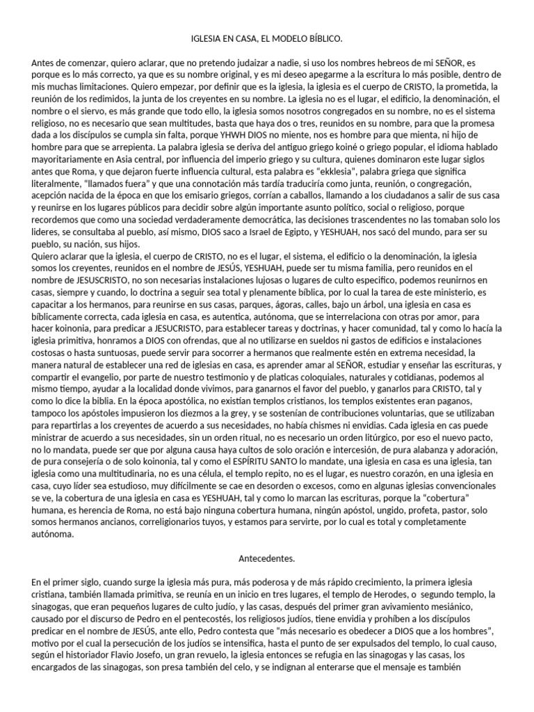 Iglesia en Casa: Modelo Bíblico | PDF | Jesús | Iglesia cristiana