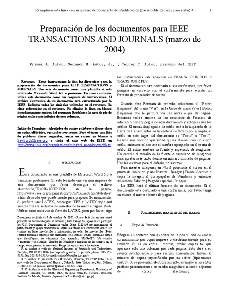 Formato Presentacion Documentos IEEE ES | Comillas | Microsoft Word 