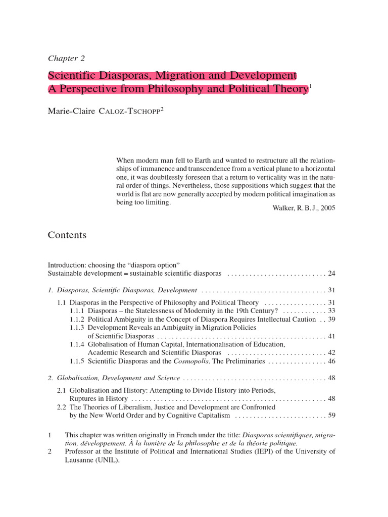 Scientific Diasporas, Migration and Development a Perspective From ...