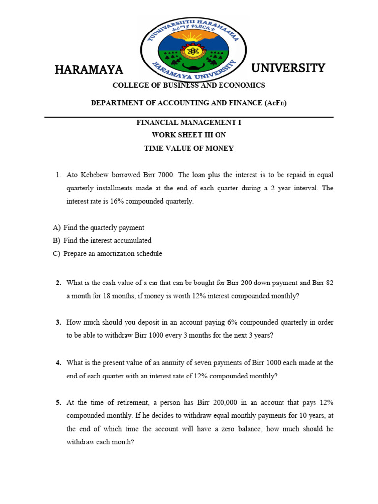 TVM Worksheet | PDF