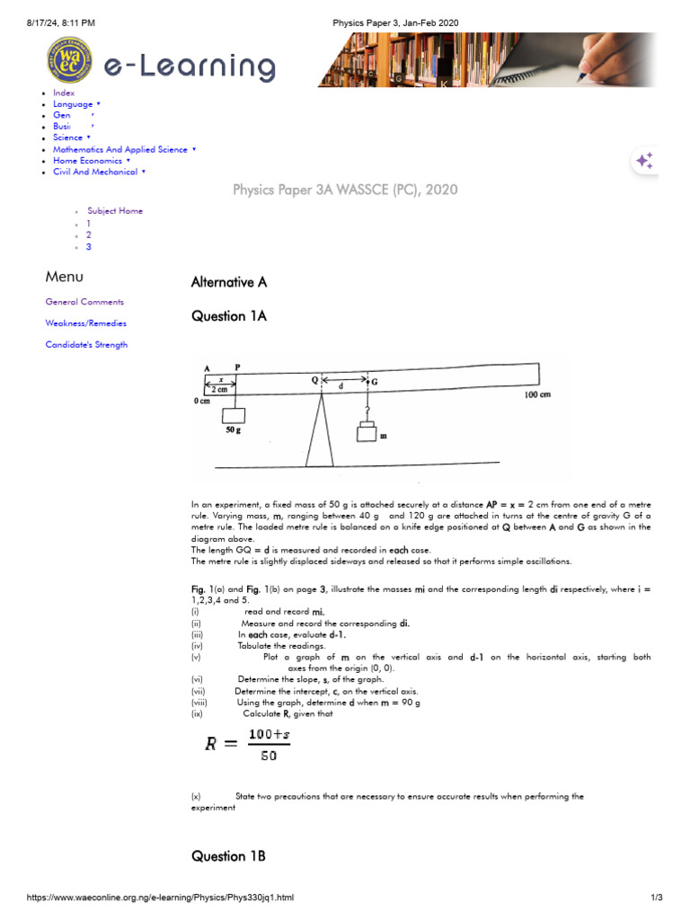 Physics Paper 3 Experiment Guide | PDF | Cartesian Coordinate System ...