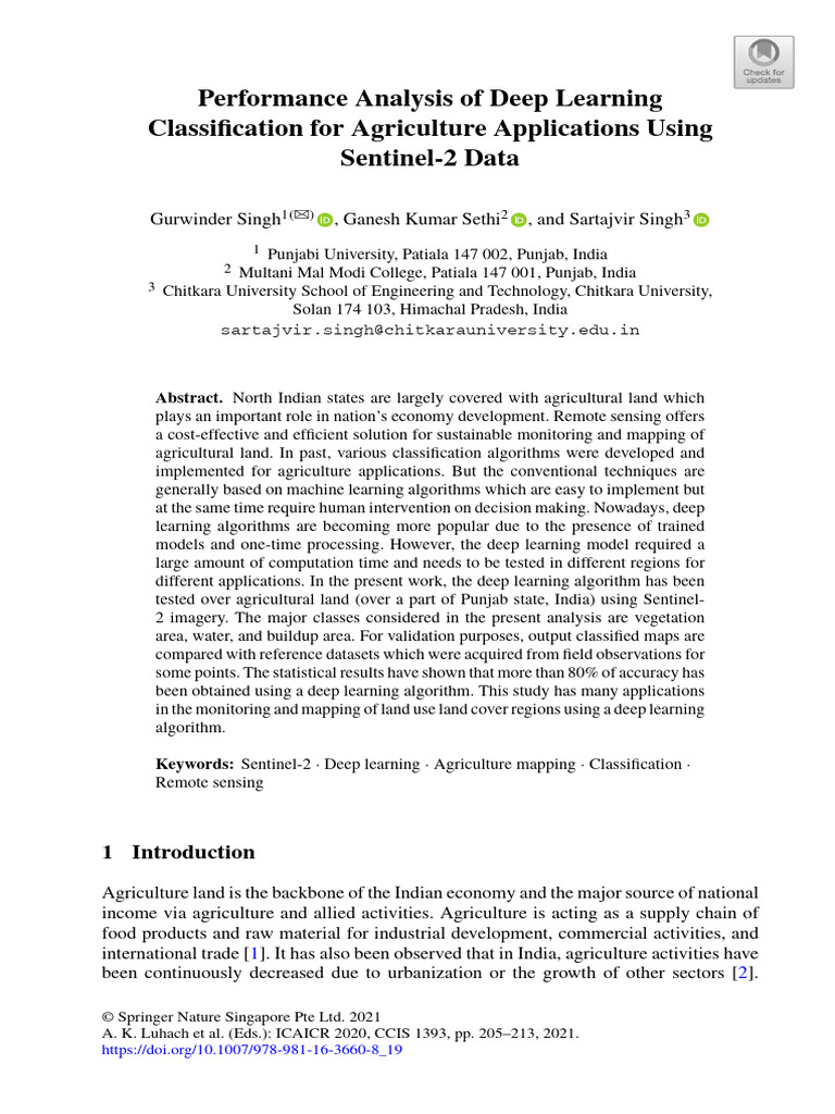 Performance Analysis of Deep Learning Classification For Agriculture ...
