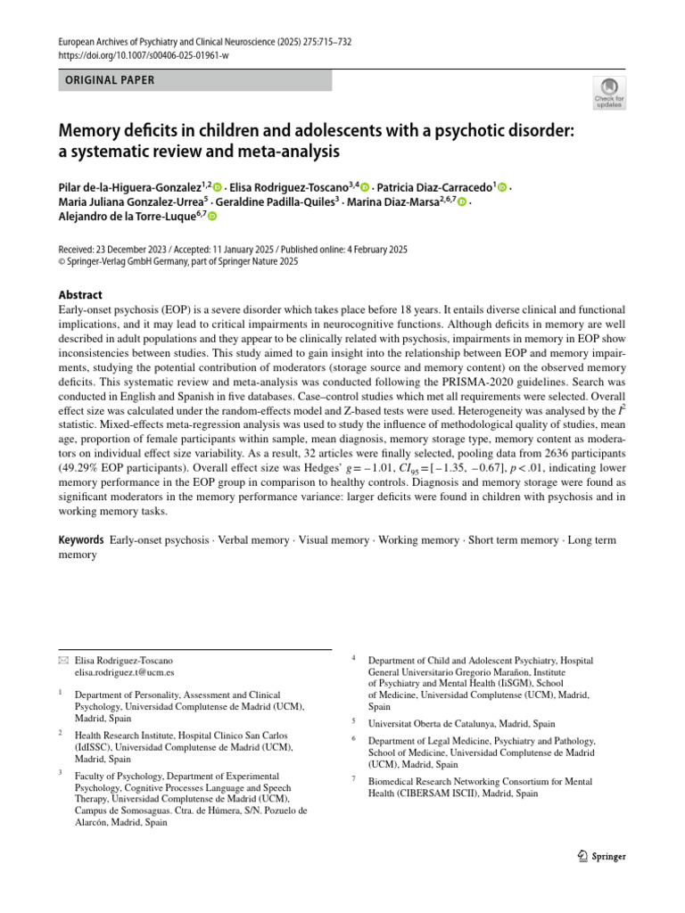 2025 de La Higuera - Memory Deficits in Children and Adolescents With A ...