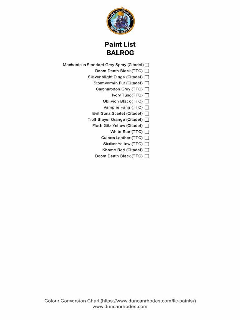 Comprehensive Paint List for Miniatures | PDF