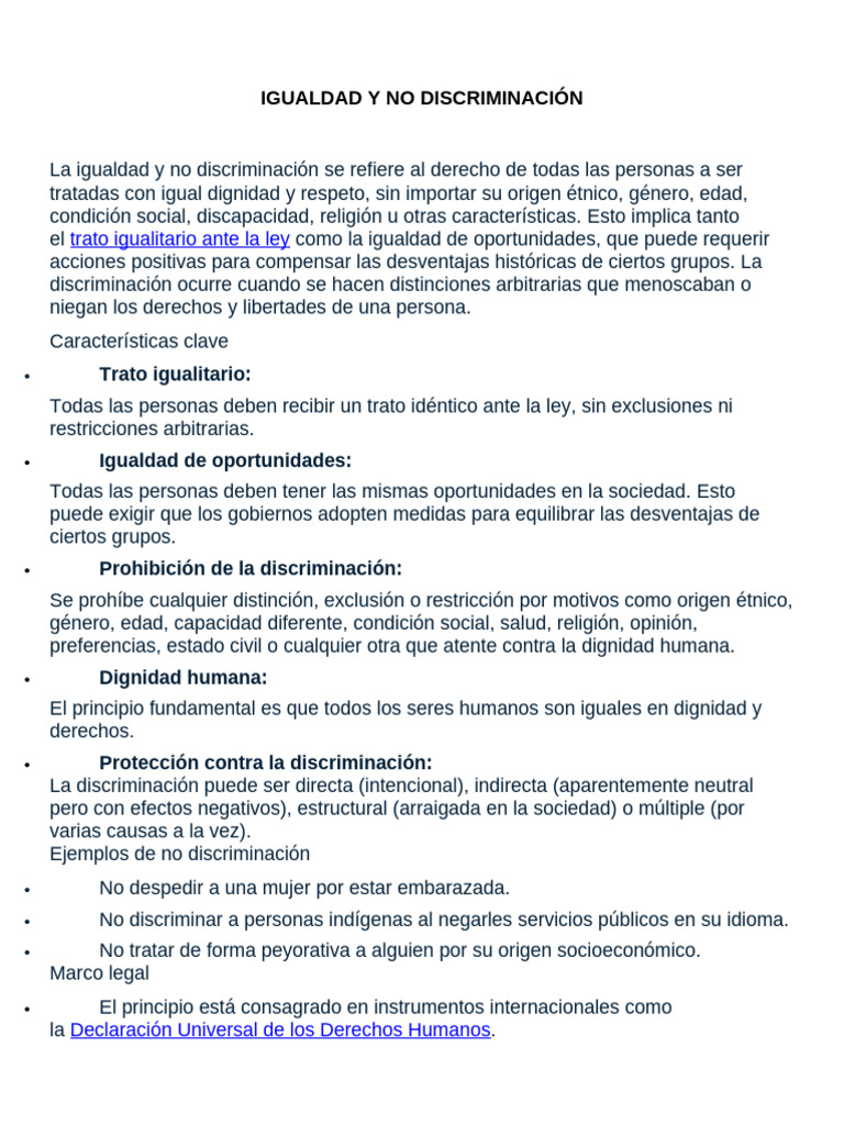 Igualdad y No Discriminación: Derechos Humanos | PDF | Discriminación ...
