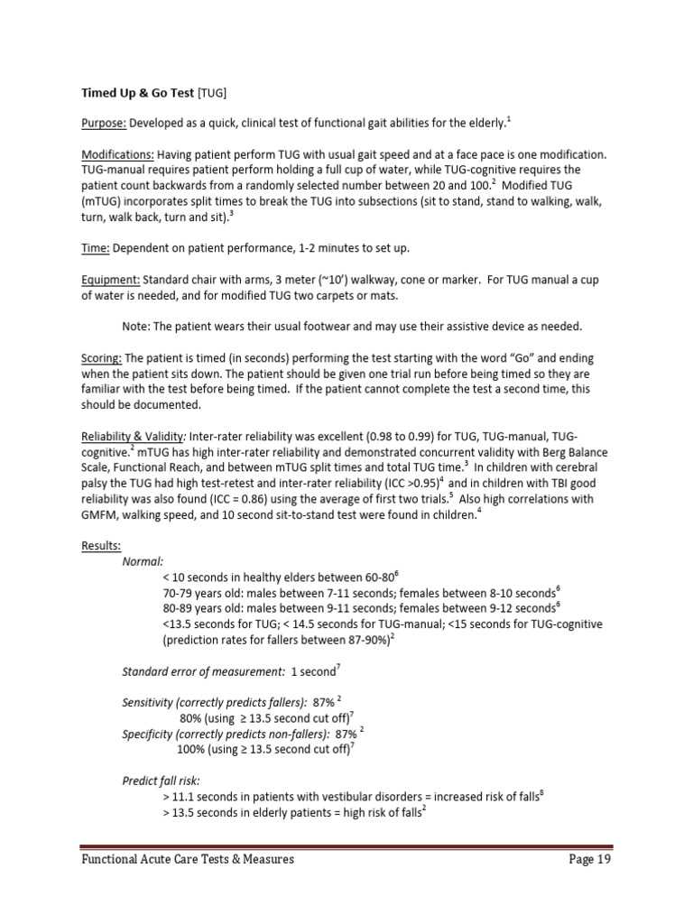 Timed Up & Go Test Overview | PDF | Clinical Medicine | Diseases And ...