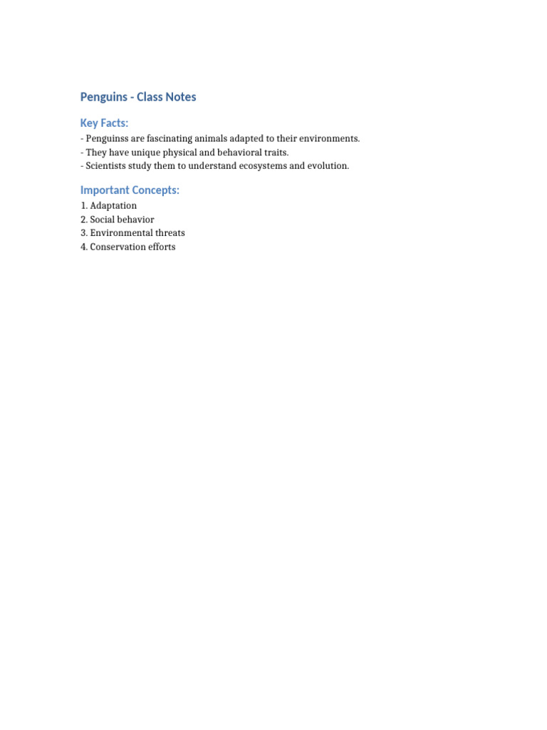 Penguins Class Notes | PDF