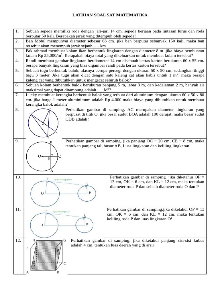 Soal Latihan Matematika SAT dan Penyelesaiannya | PDF