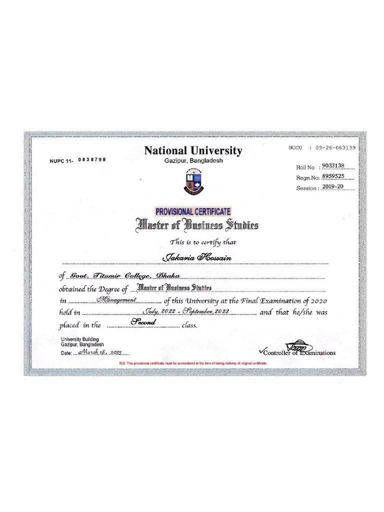 Masters Certificate | PDF