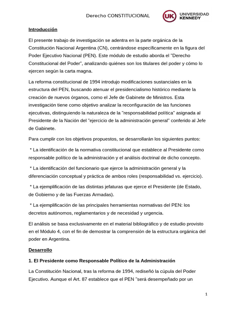 Poder Ejecutivo en la Constitución Argentina | PDF | Presidentes de los ...