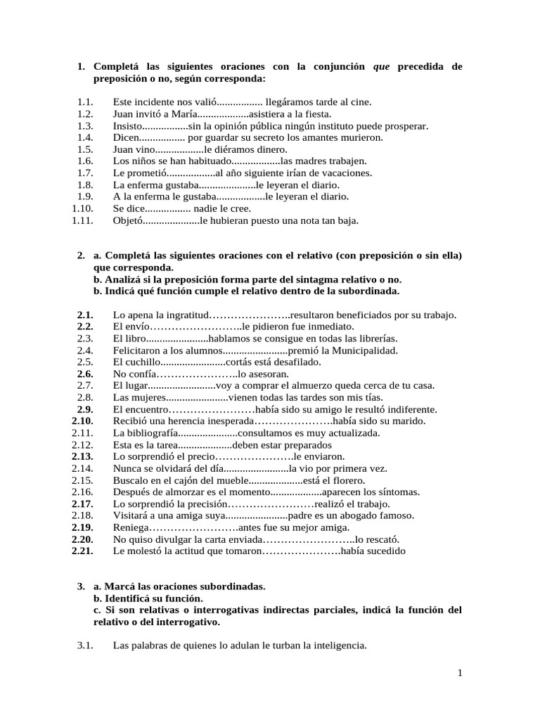 Ejercicio Subord | PDF | Gramática | Lingüística