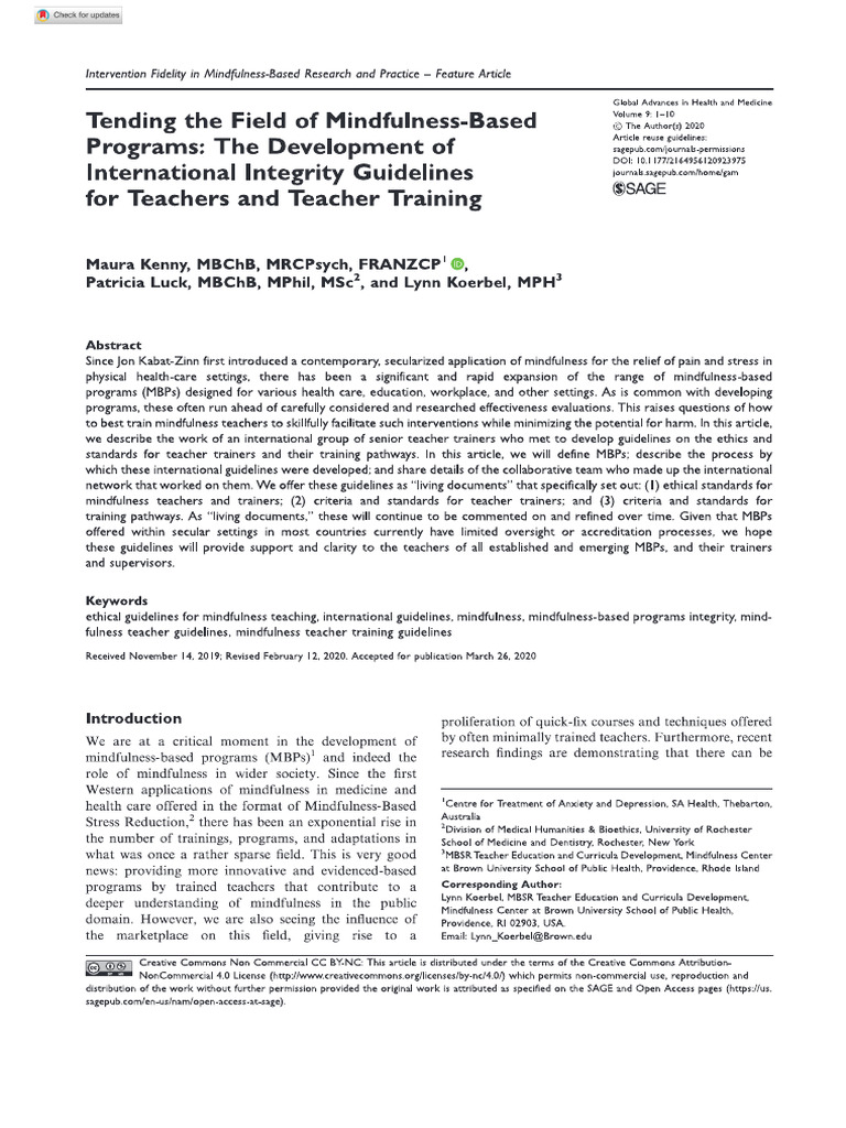 Tending The Field of Mindfulness Based Programs The Development of ...