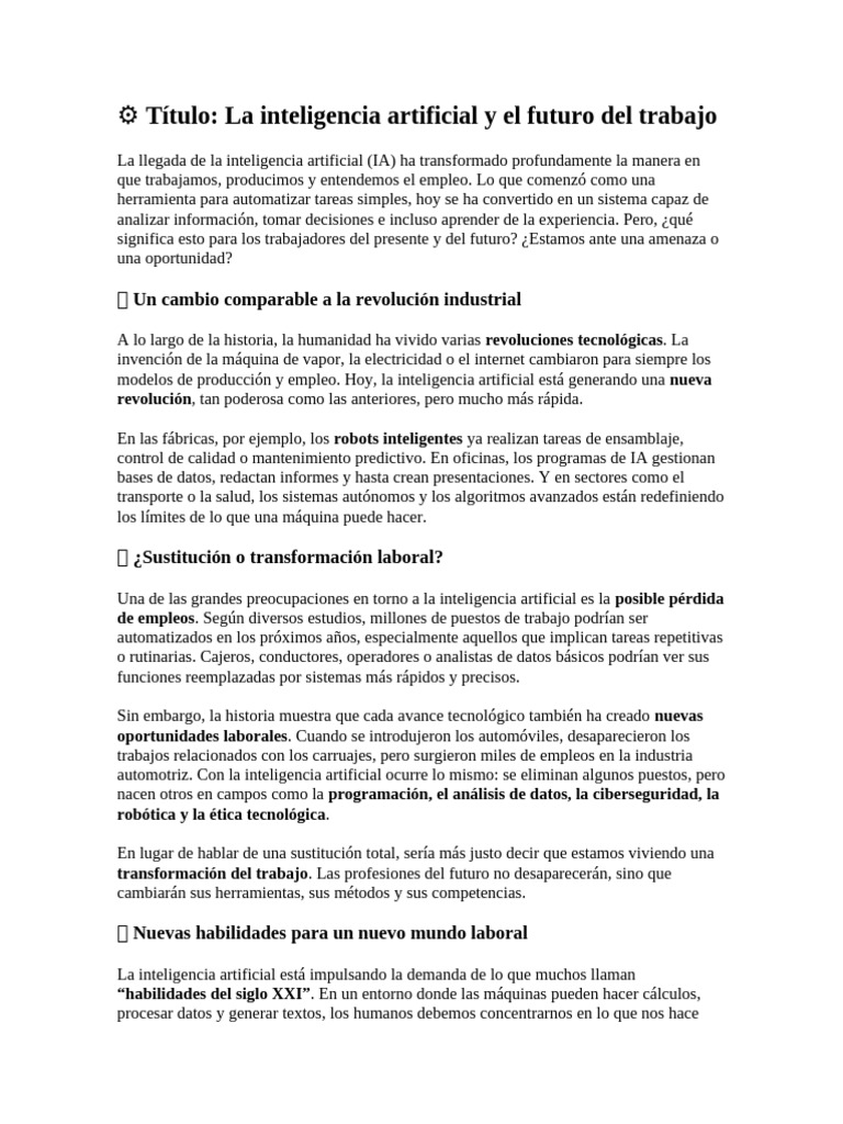 Futuro del Trabajo con Inteligencia Artificial | PDF | Inteligencia ...