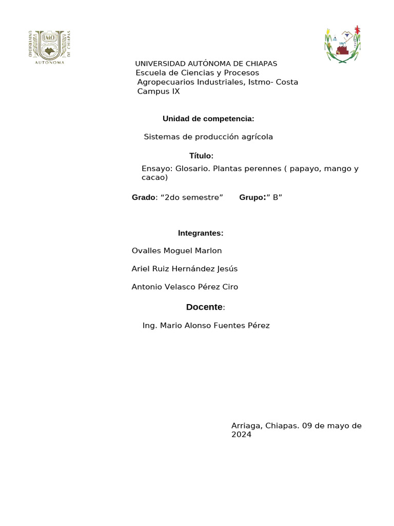 2b Glosario. Plantas Perennes ( Papayo, Mago y Cacao) | PDF | Lípido ...