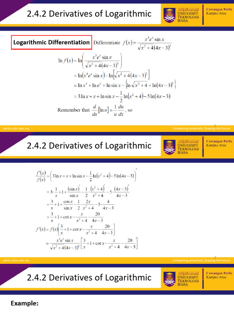 Logarithmic Differentiation Guide | PDF