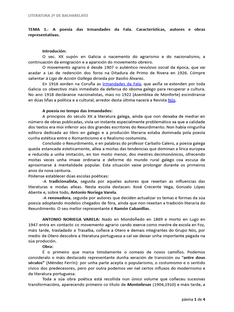 LIT1. A Poesía Das Irmandades Da Fala. Características, Autores e Obras ...
