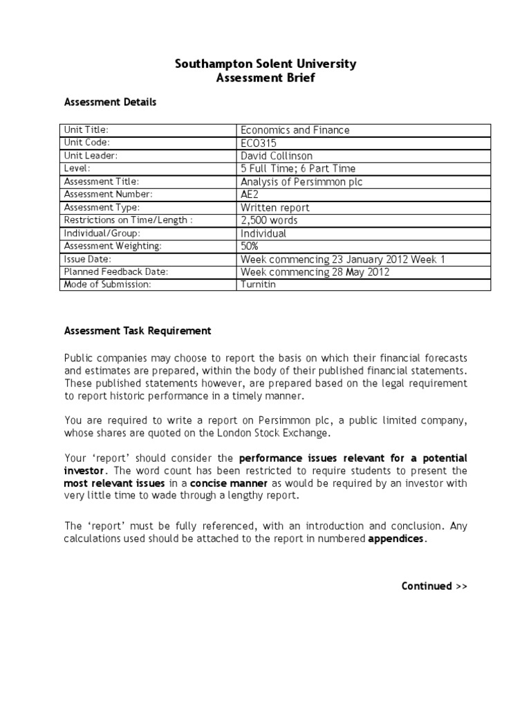 Assessment Brief ECO315 Economics and Finance 2011 12 (1) Critical