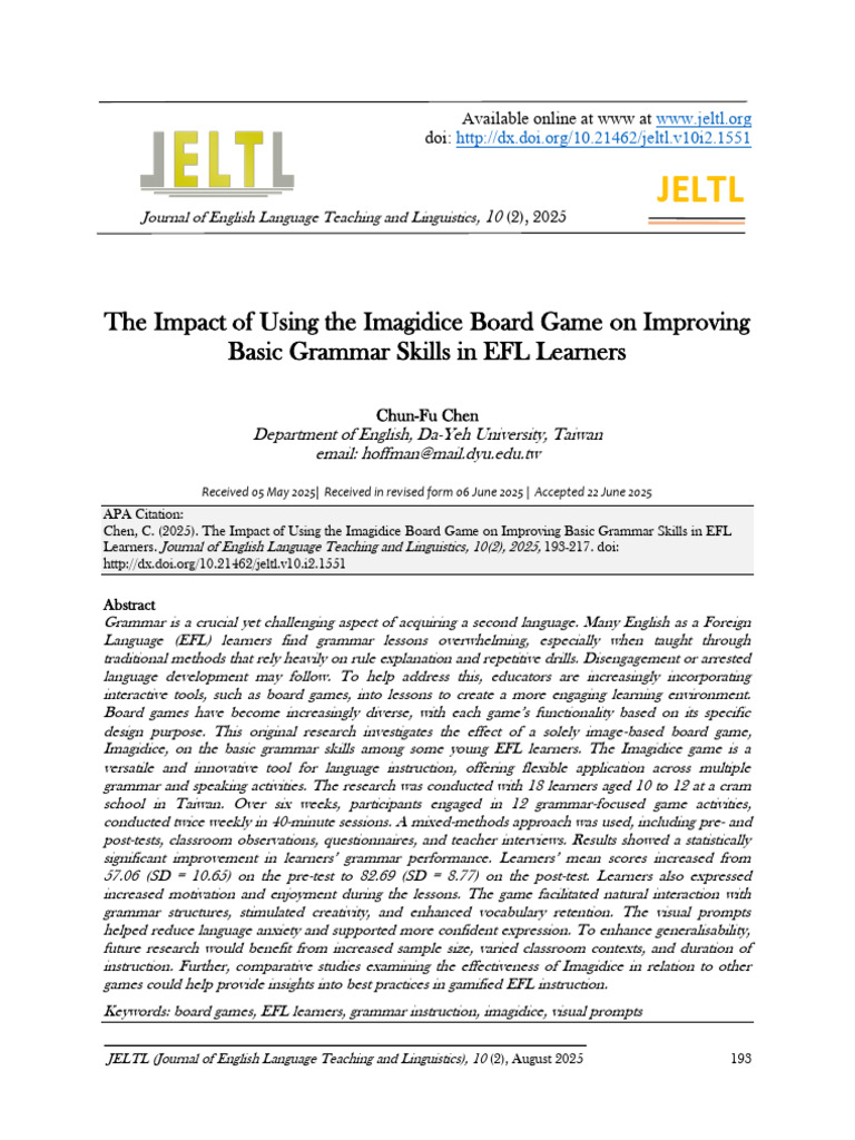 Imagidice Game Boosts EFL Grammar Skills | PDF | English As A Second Or ...