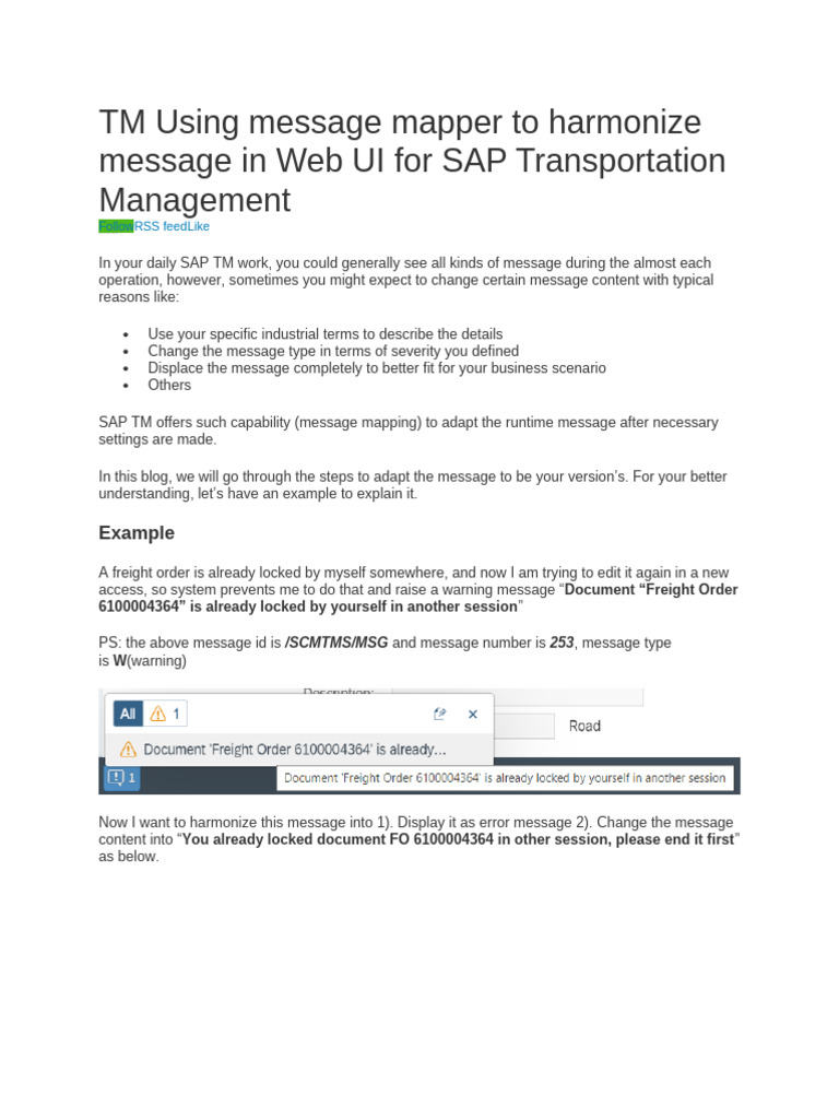 Harmonizing SAP TM Messages in Web UI | PDF | User Interface | Software ...
