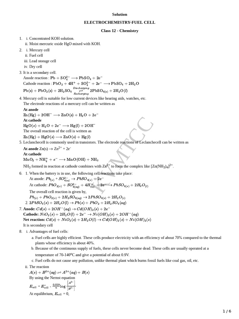 Fuel Cells and Electrochemical Reactions | PDF | Fuel Cell ...