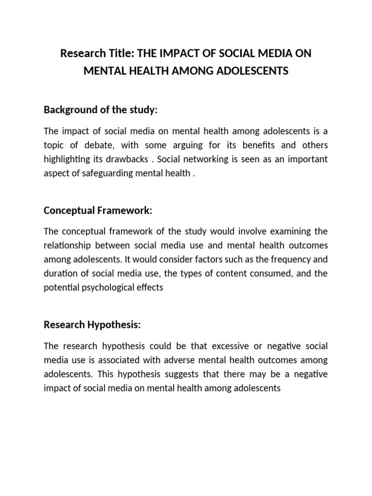 The Impact of Social Media On Mental Health Among Adolescents | PDF ...