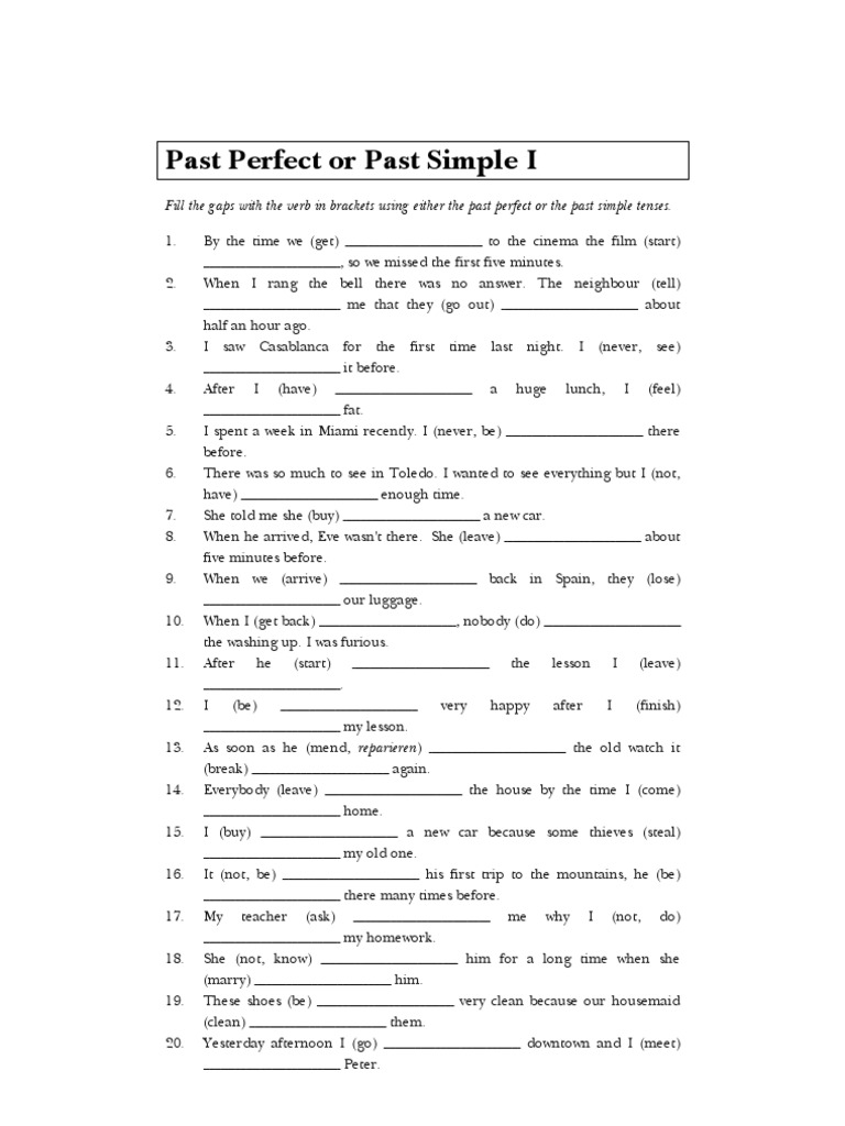 Past Perf Past Simple Ex 01 | PDF