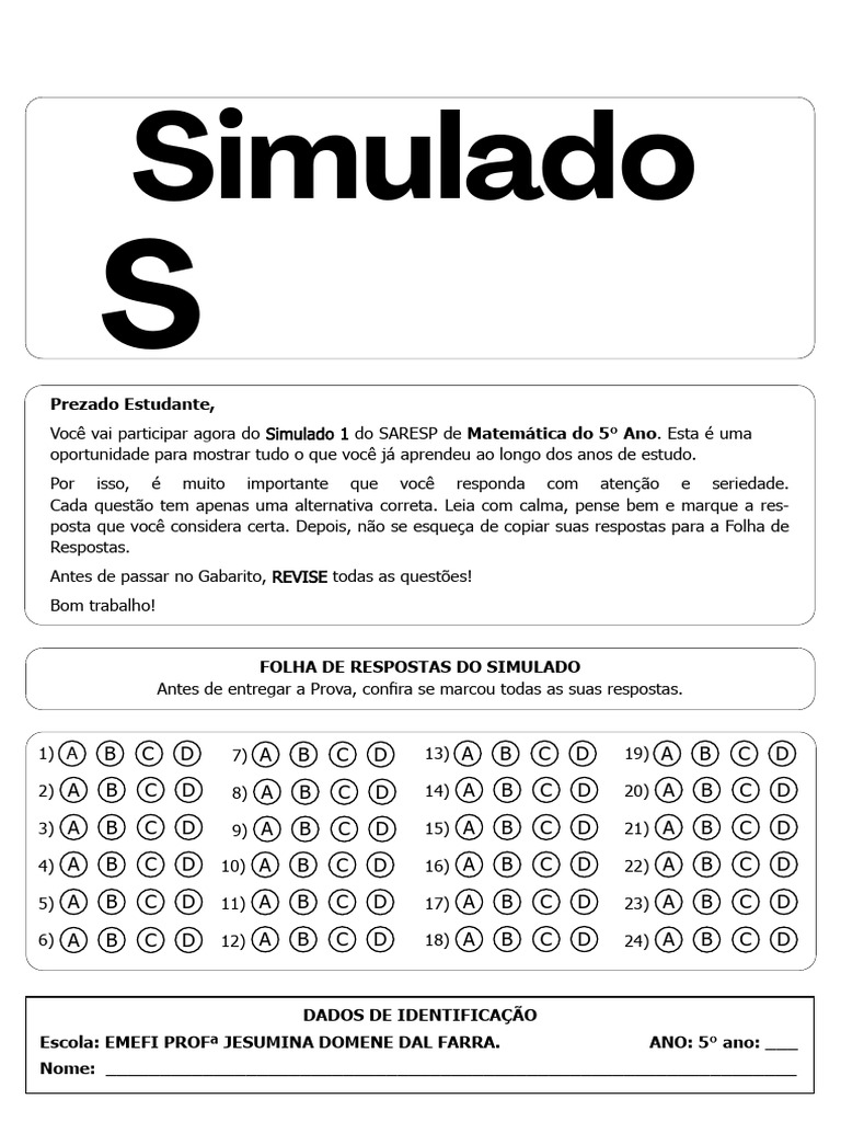 Simulado SARESP Matemática 5º Ano | PDF | Metro
