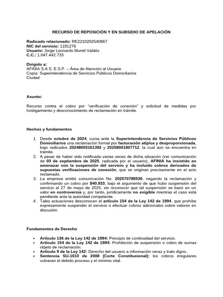 Recurso de Reposición contra AFINIA | PDF | Justicia | Crimen y violencia