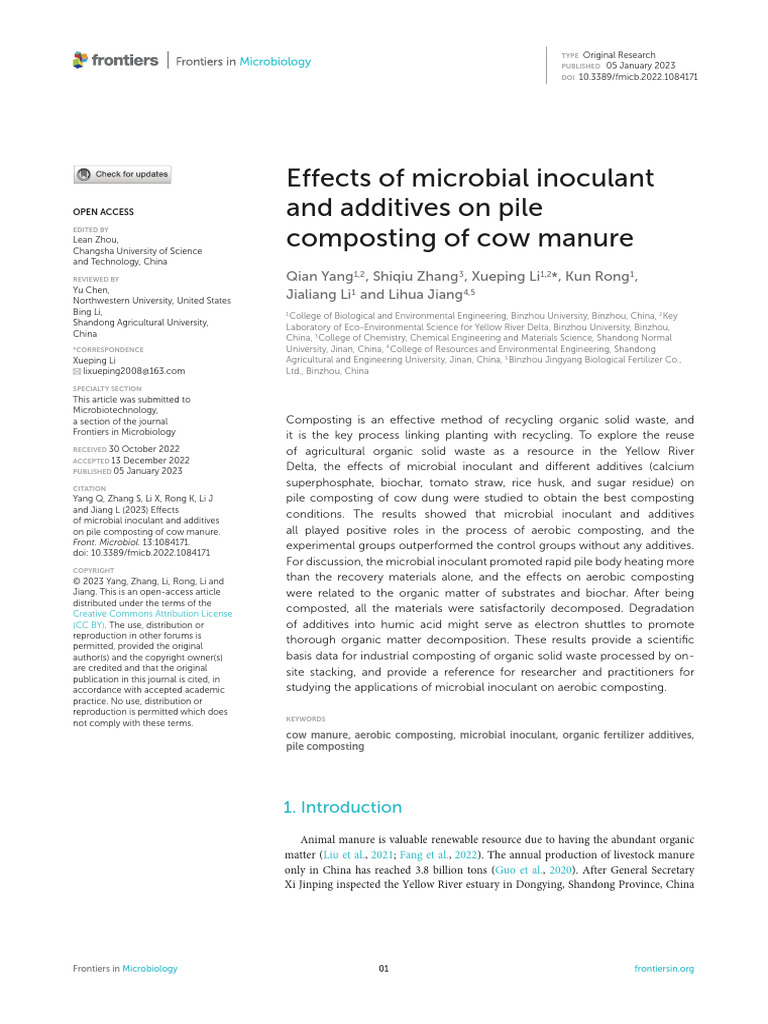 Effects of Additives on Cow Manure Composting | PDF | Compost | Manure