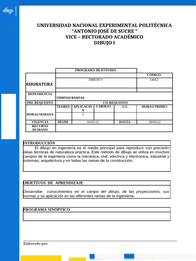0 Programa de La Asignatura | PDF | Dibujo técnico | Dibujo