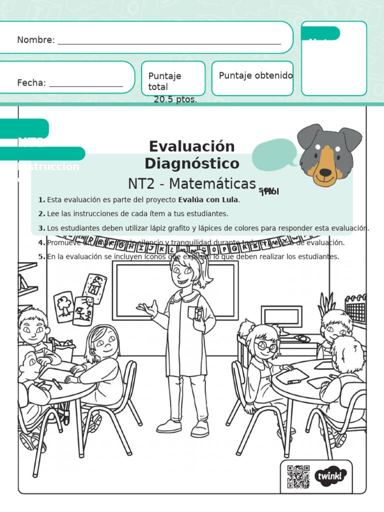 Evaluación Diagnóstica NT2 Matemáticas | PDF