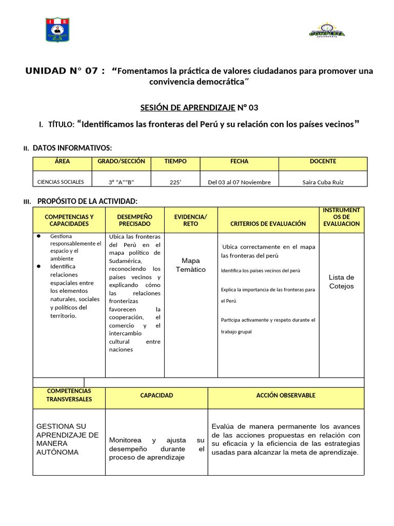 Sesion 03 Unidad 07 Ccss 3ro | PDF | Evaluación | Aprendizaje