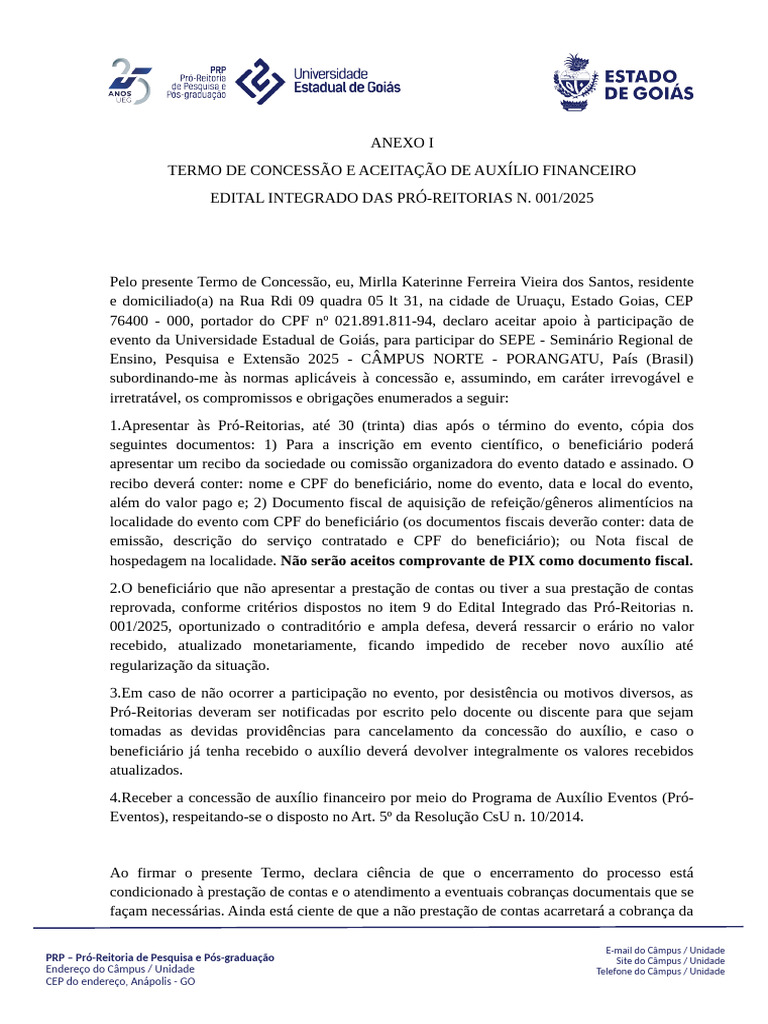 Termo de Concessão de Auxílio 2025 | PDF